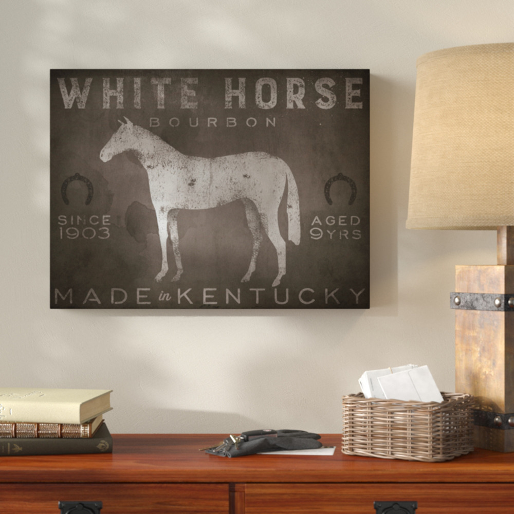 White Horse Vintage Style Wrapped Canvas Art Print